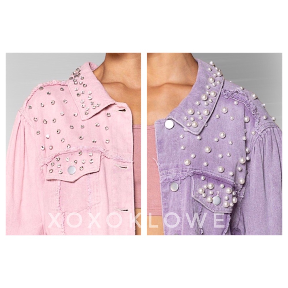 1 S POL Princess Pearl & Diamond Embellished Lavender Denim Jacket - Picture 14 of 16